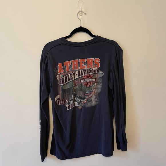 Harley-Davison M Athens, Ohio long sleeve t-shirt motorcycle casual punk gray - Picture 6 of 8